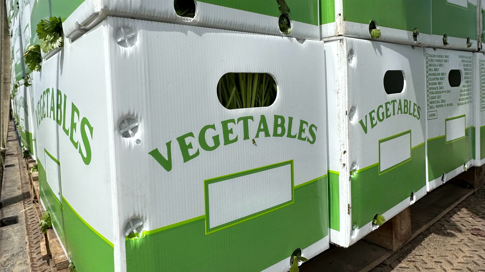 Plastic corrugated boxes in use