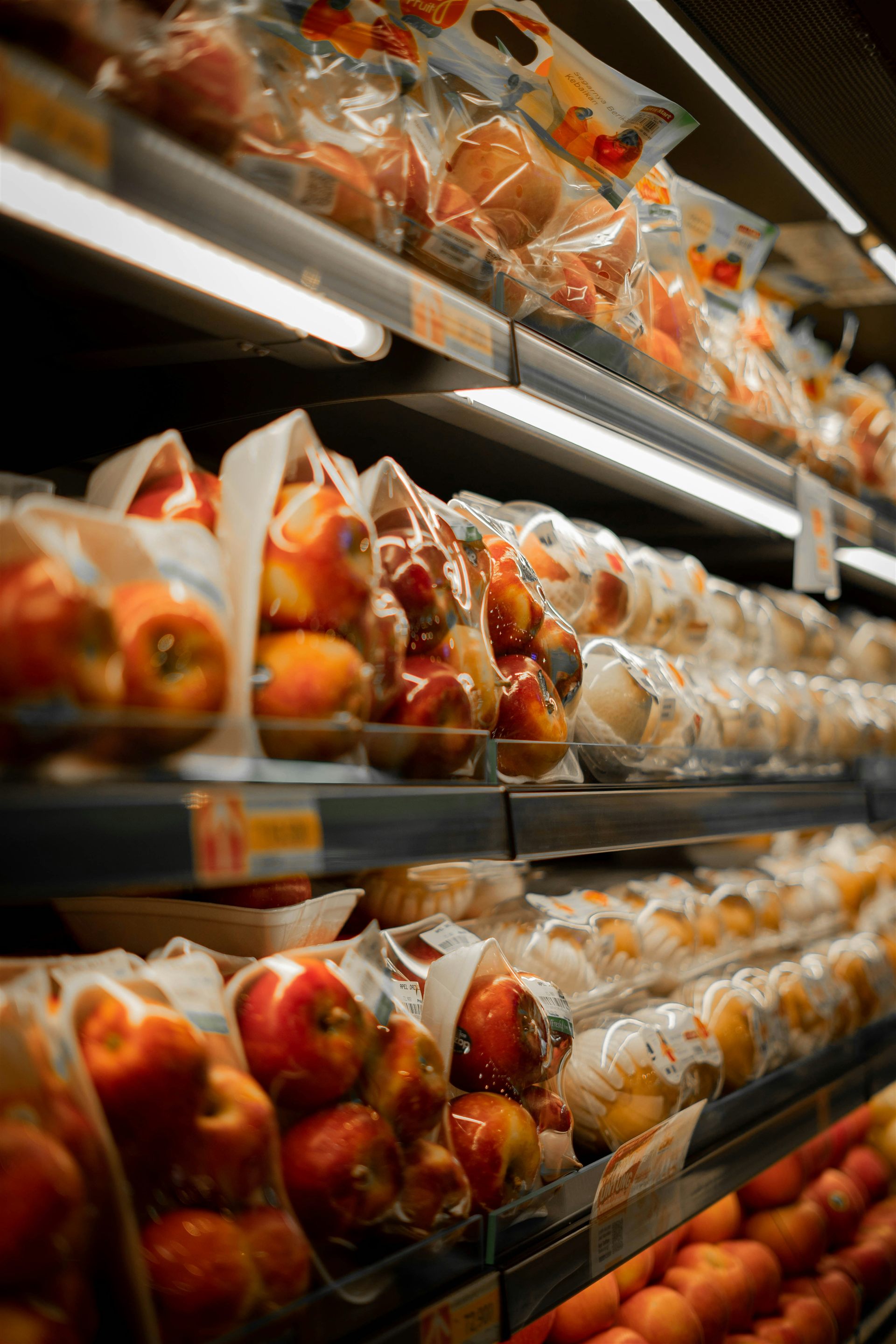 Fresh vegetables packaged in clear produce film